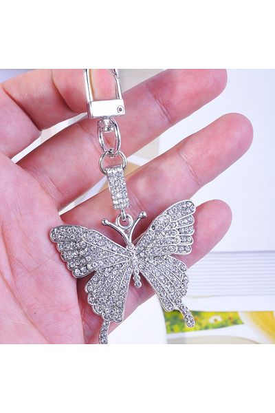 Fivy Silver Color Stone Ornate Butterfly Bag Charm, Keychain