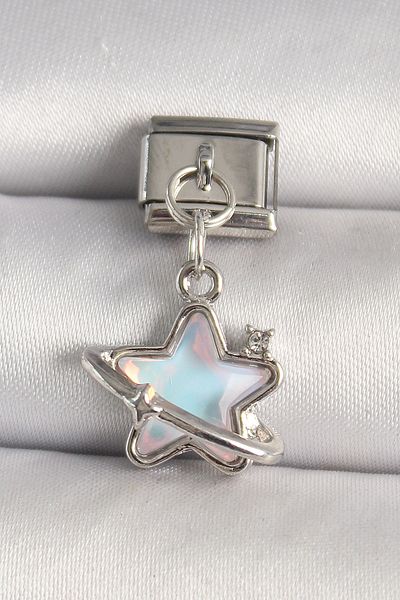 Skygo 316L Steel Silver Color Blue Enamel Star Zircon-Detail Nomination Charm