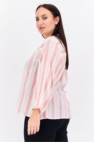 Nautica Women Round Neck Long Sleeves Stripe Blouse, White