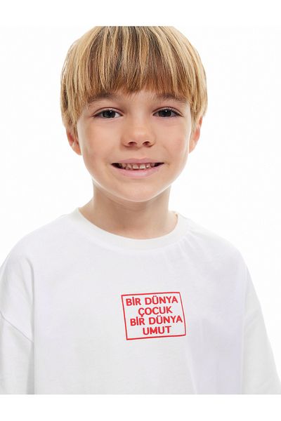 Koton Cotton Printed White Boy's T-Shirt 5Skb10485Tk