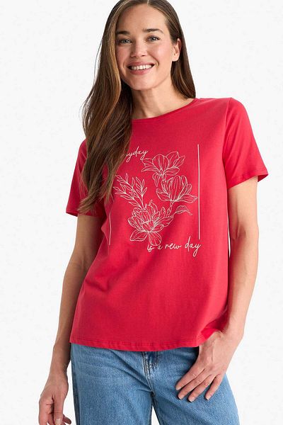 DeFacto Regular Fit Crew Neck Ethnic Patterned Combed Cotton Short Sleeve T-Shirt F3552Ax25Sm