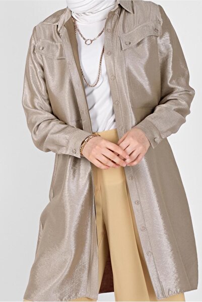 Alvina Glossy Fabric Tunic with Buttons 41260