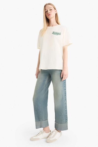 DeFacto Coool Oversize Wide Fit Crew Neck Back Printed Short Sleeve T-Shirt F2645Ax25Sm