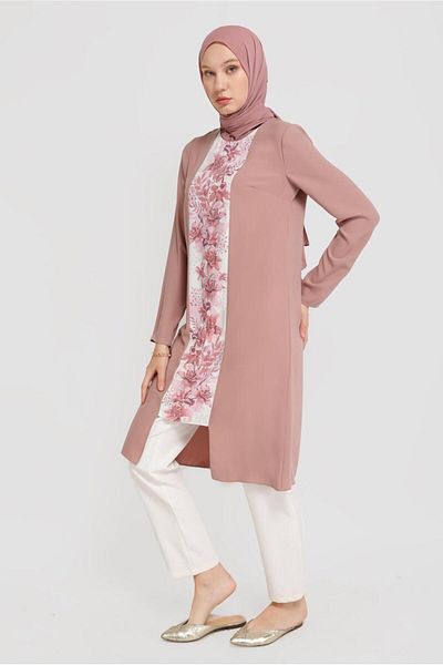 Alvina Flower Patterned Tunic with Back Zipper 40879