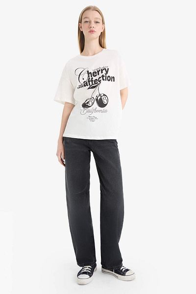 DeFacto Cool Oversize Φαρδιά Εφαρμογή Crew Λαιμόκοψη με στάμπα κοντομάνικο T-shirt F2642AX25SM