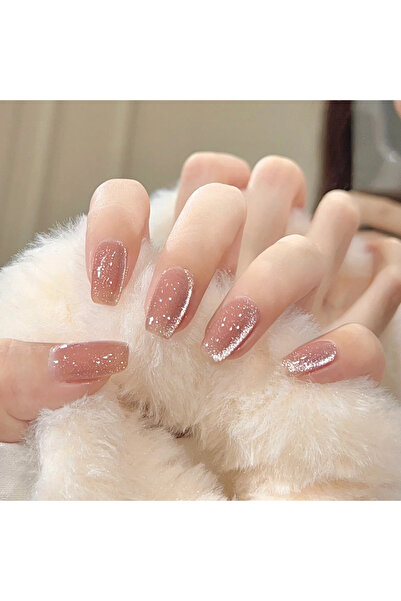 Choice 15 24 قطعة/مجموعة أظافر صناعية قصيرة مربعة الشكل على شكل عيون قطة لامع...