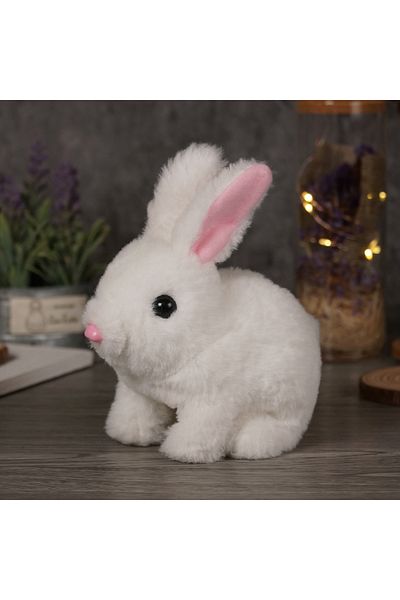 Choice White Long-haired Bunny Electric Plush Toy Soft Plush Simulation Shape Small Animal Doll Battery Int
