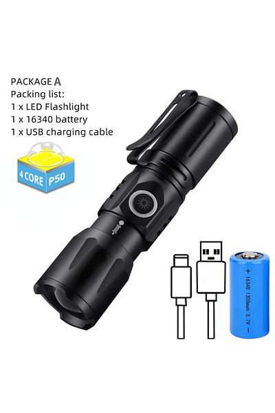 JONCELY P50 White Laser Led Flashlight Portable Mini Type C Rechargeable Outdoor Pocket Torch Lamp Waterproo