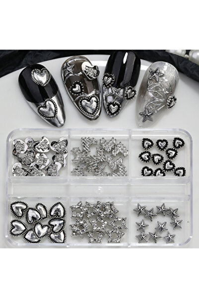 Choice1 زينة أظافر معدنية مغلفة بعلبة من 6 أقسام على شكل قلب ونجمة خماسية الر...