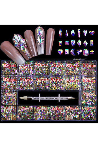 Choice صندوق أحجار الراين من 21 خلية AB 21 شبكة، ماسة أظافر مختلطة، ماسة على ...