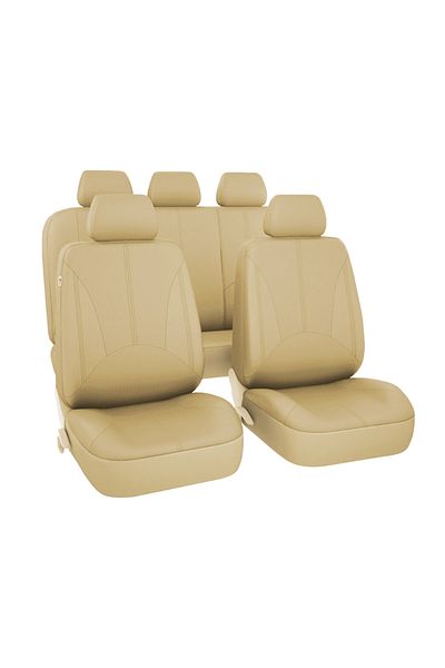 Choice Off-white Universal Car Seat Cover PU Leather Car Anti-Slip Breathable Protective Pad Suitable for 5