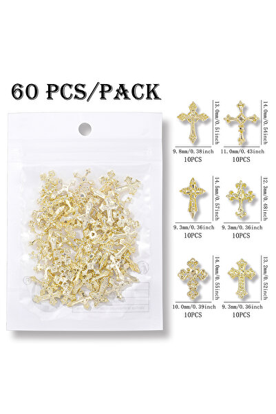 choice2 60 قطعة من زينة أظافر الصليب العتيقة ذات الرياح البانك الذهبية والفضي...