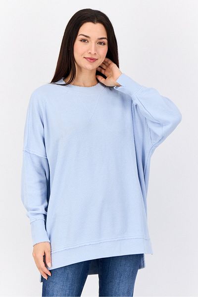 aerie Women Oversized Ribbed Neck Textured Sweater, Light Blue