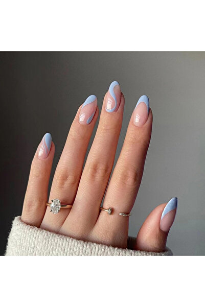 Choice JP1777 24pcs Almond Head Fake Nails French Line Design Full Coverage F...