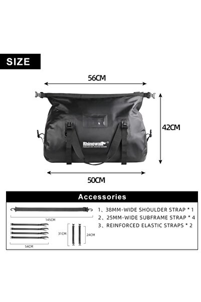 Rhinowalk Black-45L Motorcycle Bag 45L Waterproof PVC Tail Saddle Bag Durable...