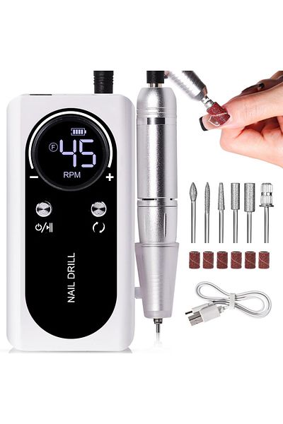 Choice White 45000rpm Rechargeable Nail Drill Machine With Lcd Low Noise Professional Nail Polish Sander Na