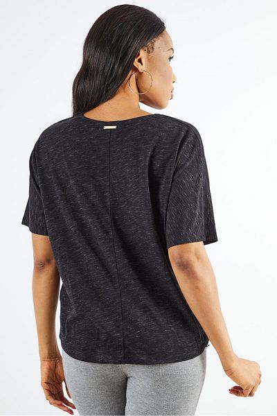 Michael Kors Women V Neck Short Sleeve Heather Top, Black