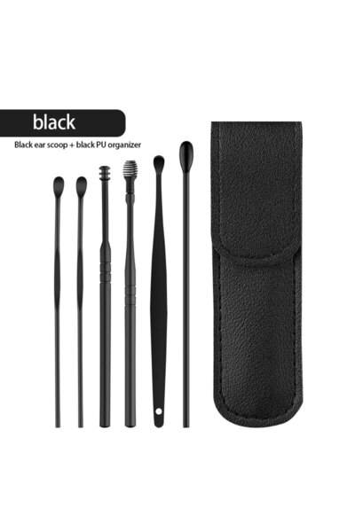 Choice black Earspoon Six-piece Ear-picking Tool Stainless Steel Ear-picking ...