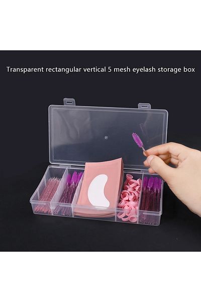 HUAZDS Transparent With Cover Rectangle Vertical 5 Grid Eyelash Extension Tool Storage Box Glue Tweezer ...