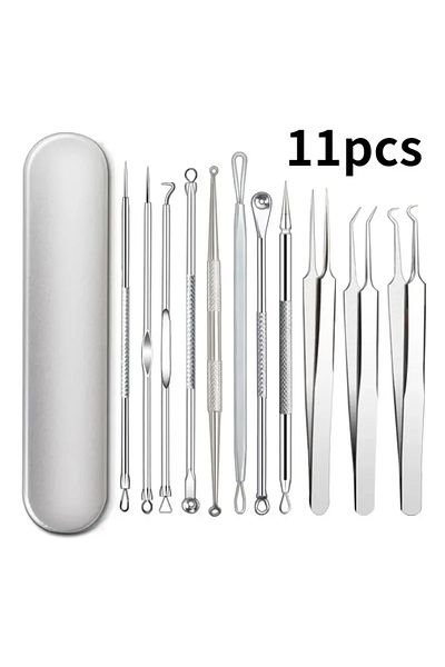 Choice Silver 11Pcs Ingrown Hair Tweezers Acne Blackhead Removal Needles Black Dots Cleaner Pore Cleaner De