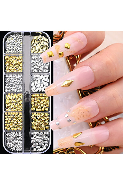 Choice PH216 12 شبكة ذهبية/فضية، زينة أظافر ثلاثية الأبعاد بتصميم فيونكة/قفل/...