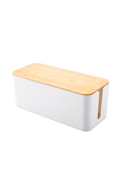 Choice L-40.5x15.7x13.6cm Cable Storage Box Power Strip Case Wooden Power Line Wire Management Organizer An