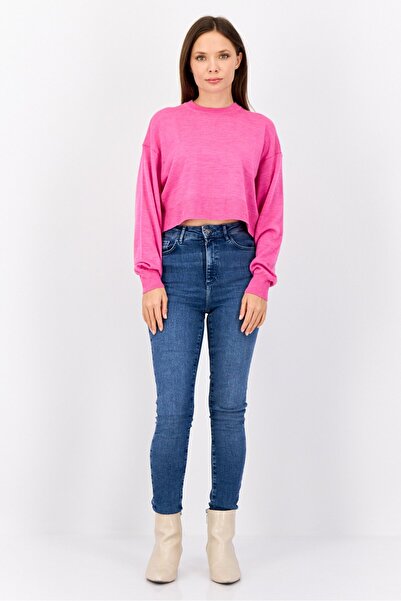 Esprit Women Crew Neck Knitted Cropped Sweater, Pink