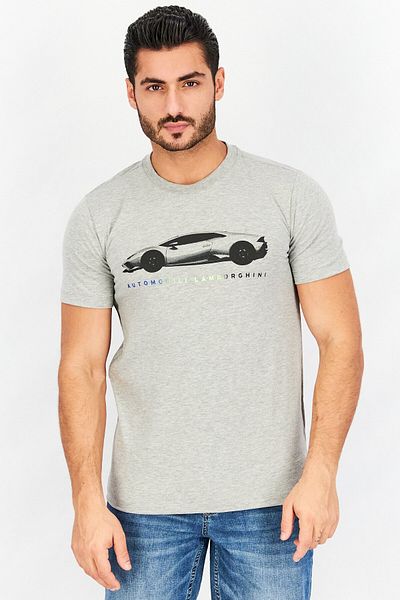 Lamborghini Men Crew Neck Short Sleeves Printed T-Shirt, Grey