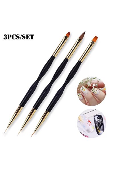 Choice1 فرش مانيكير سوداء، 3 قطع، فرشاة جل مزدوجة الاستخدام، قلم رسم خطوط رفي...