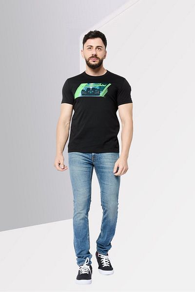 Lamborghini Men Crew Neck Short Sleeves Graphic Print T-Shirt, Black
