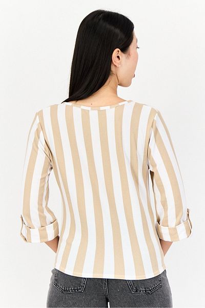 Adrienne Vittadini Women V Neck 3/4 Sleeve Striped Blouse, Multicolor