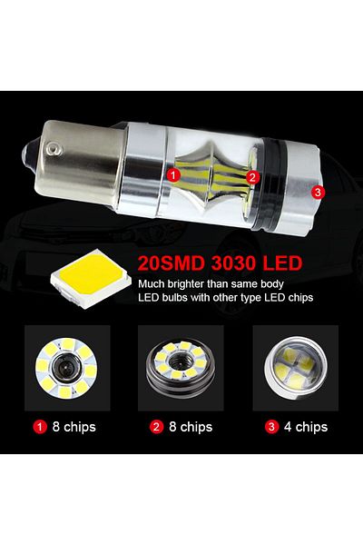 APMATAUTO WHITE Apmatauto 2x 1156 BA15S P21W High Power 100W 3030 20SMD 6000K White LED Rear Reversing Tail Li