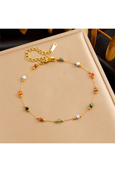 Choice سوار نسائي من الفولاذ المقاوم للصدأ باللون الذهبي والخرز الملون الطبيعي بتصميم جديد وموجز لا يتلاشى