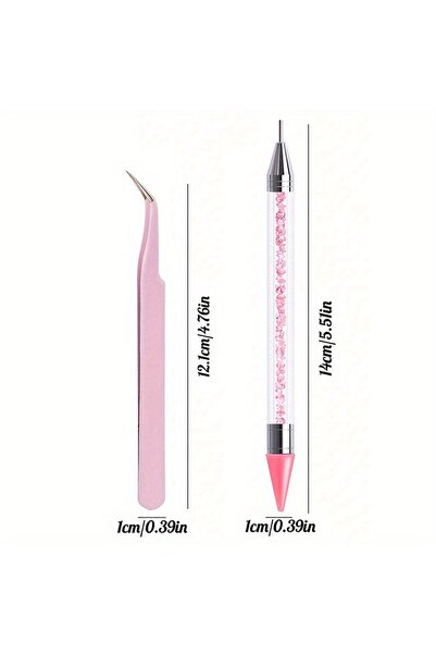Choice طقم من قطعتين باللون الوردي، أقلام مانيكير مزدوجة الأطراف مرصعة بالألم...