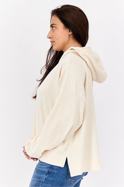 aerie Women Hooded Ribbed Sweatshirt, Ivory