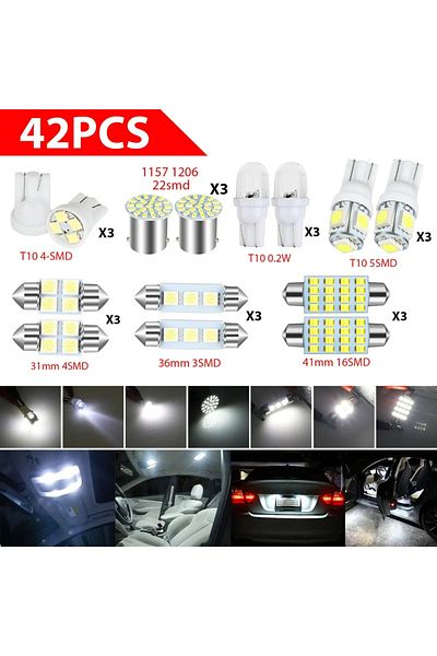 cityking 42 pcs led set 42PCS White Interior Light Bulbs T10 6000K Replacement LED Light Dome License Plate R