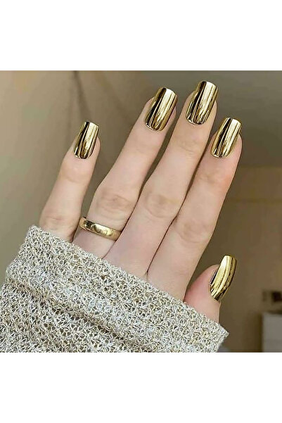 Choice مجموعة أظافر صناعية قصيرة ذهبية اللون، 24 قطعة، أحمر معدني، أسود، وردي، أخضر، أزرق، فضي، ذهبي، أطراف مربعة، مرآة