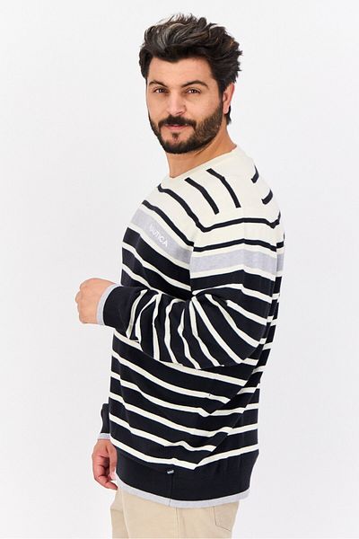 Nautica Men Crew Neck Long Sleeves Stripe Sweater, Multicolor