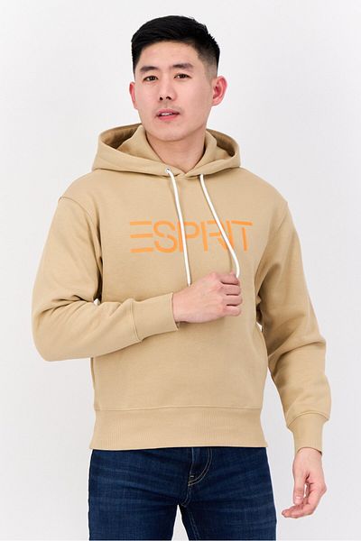 Esprit Men Hooded Brand Logo Long Sleeves Sweatshirt, Tan