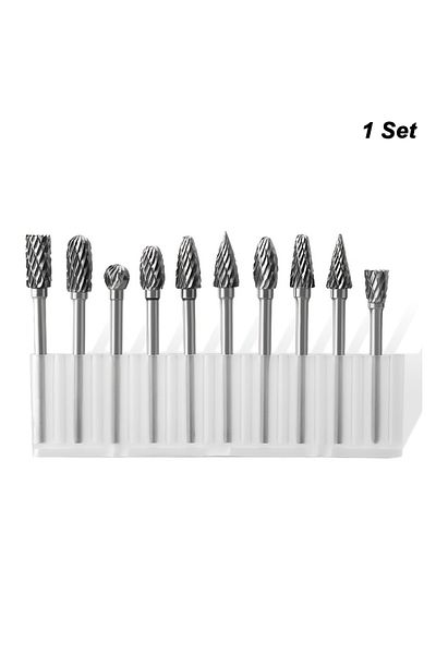 Choice 1 Set 10pc Tungsten Steel Carbide Milling Cutter 1/8 Shank Carving Tool Burr Double Diamond Cut Rota