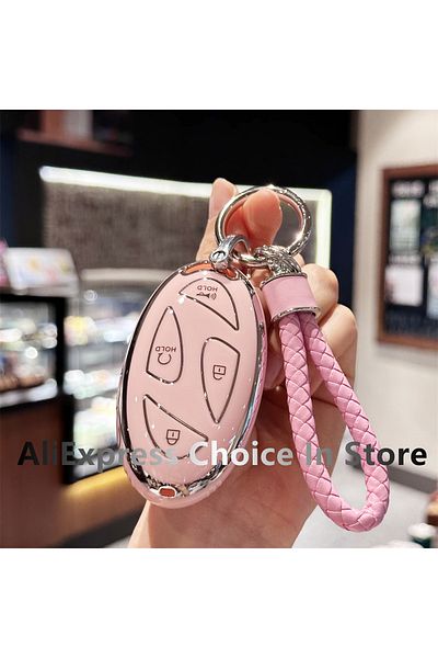 Choice Pink Premium Key Fob Case Cover with Keychain Lanyard for Hyundai 2023 2024 Ioniq 6 Grandeur GN7 KON