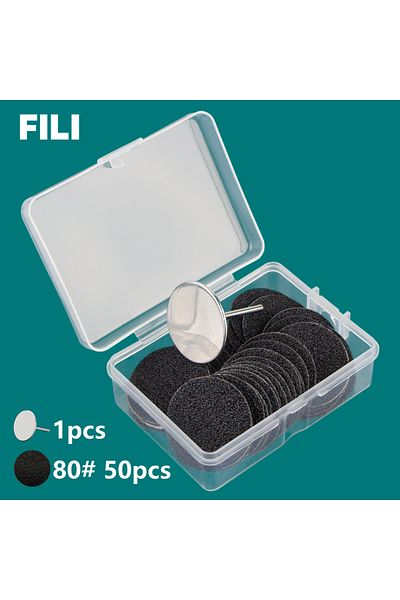 FILI Black 80 grit PM 25 MM 50 Pcs Replaceable Sanding Paper with Pedicure Disc Kit for Cuticle Callus Re