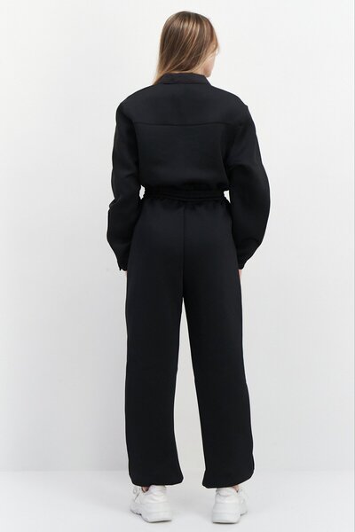 adidas Women Sportwear Fit Long Sleeves Plain Training Jumpsuit, Black