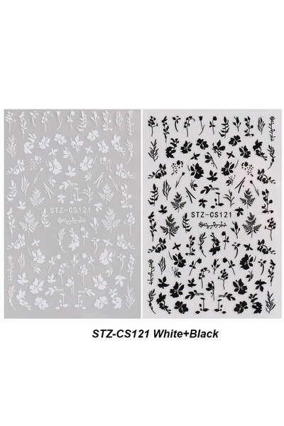 Choice STZ-CS121 WhiteBlack 2pcs White Black Leaf Nail Art Stickers for Sprin...