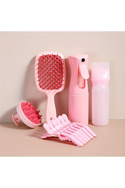 Choice مجموعة وردية مكونة من 10 قطع من فرشاة الشعر، مجموعة فرشاة فك التشابك، مشط تدليك فروة الرأس للشعر، أخطبوط أخضر قابل للتعديل C