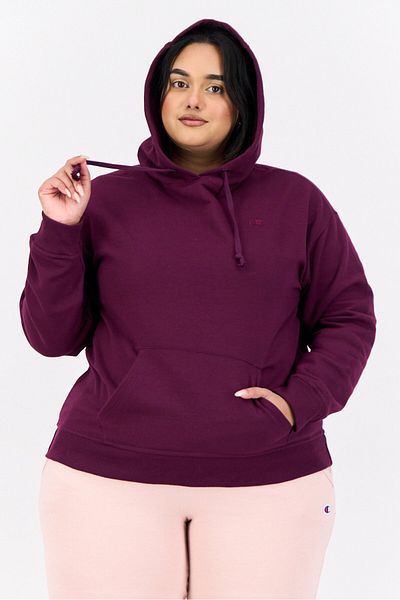 Champion Women Plus Size Long Sleeves Outdoor Hooded Sweatshirt, Maroon