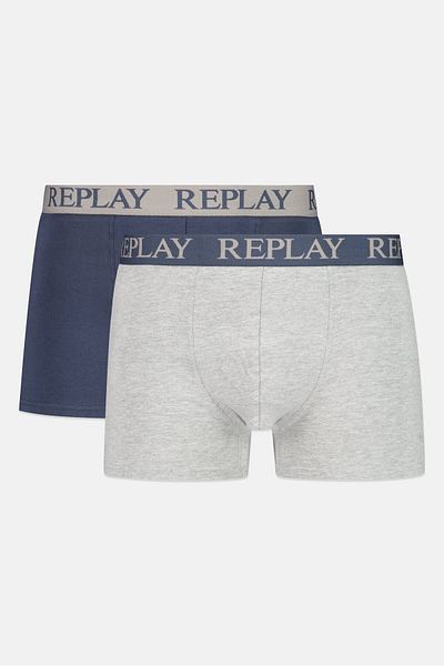 Replay Men 2 Pack Brand Logo Trunks, Grey/navy
