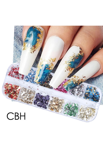 choice2 CBH 12 لون رقائق ذهبية رائعة للأظافر لامعة رقائق ألومنيوم عشوائية تصم...