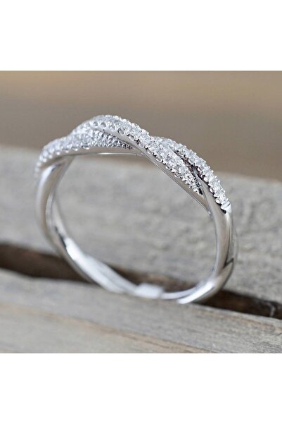 Choice1 6 خواتم F1258 من Huitan Fashion Twist للنساء باللون الفضي مع شريط أبيض من الزركونيوم البسيط والأنيق للفتيات