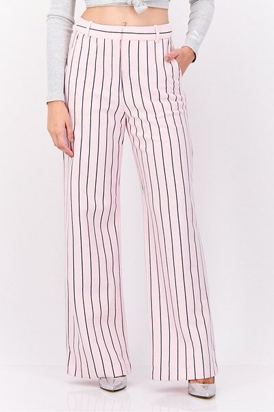 Esprit Women Regular Fit Wide Leg Stripped Pants, Pink